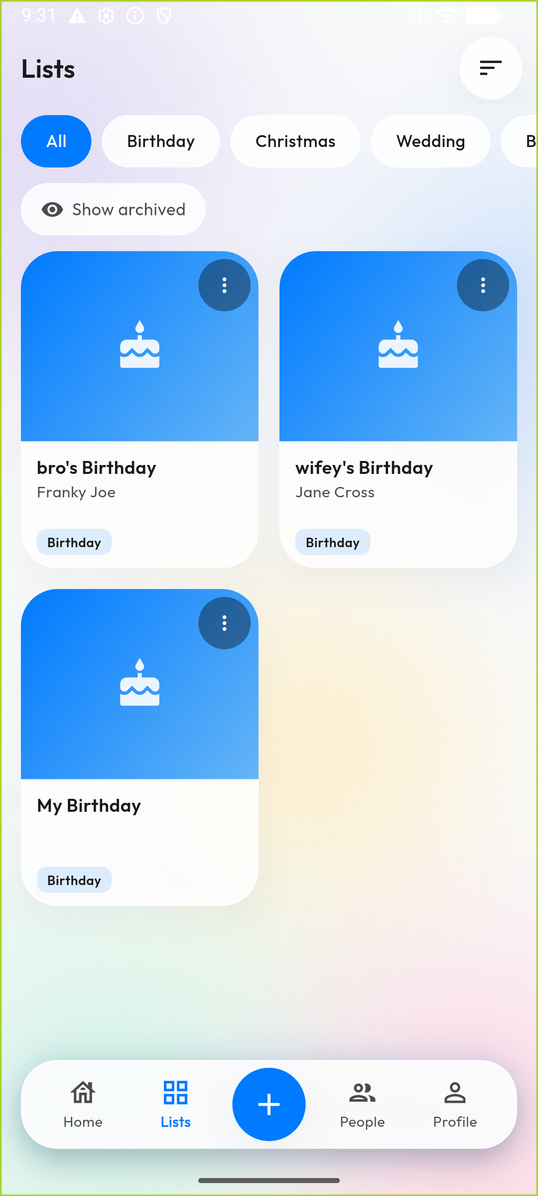 A wish list with its items