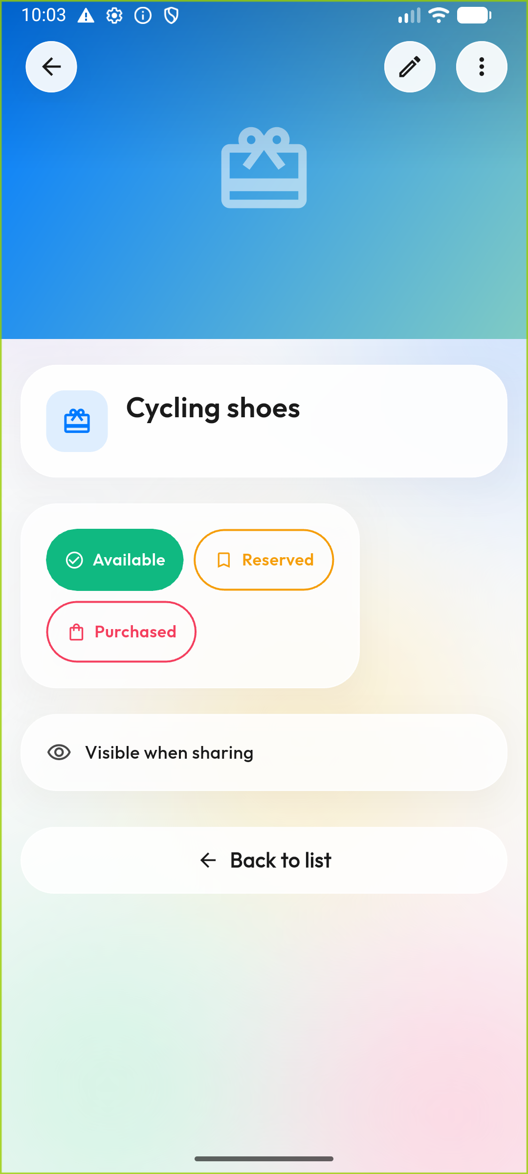 An item showing its reservation status